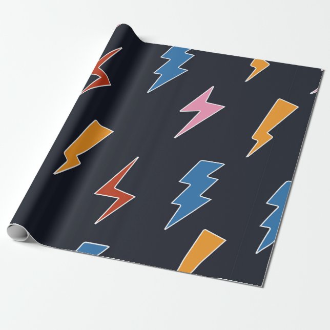 Thunderbolts seamless pattern,hand drawn lightning wrapping paper (Unrolled)