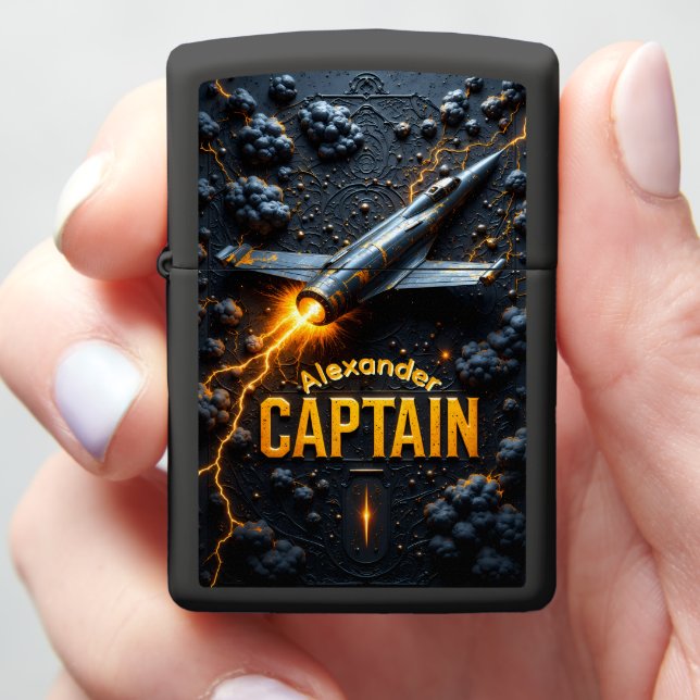 Thunderous Jet's Fiery Night Ascent Gift Zippo Lighter (In Hand)
