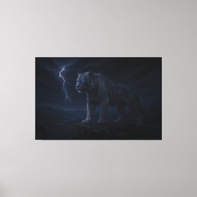 Thunderstorm Blue-Eye White Tiger – Fantasy Art Canvas Print (Front)