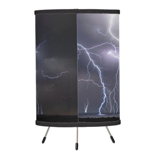 Thunderstorm Lightning Storm Black & Purple Photo  Tripod Lamp (Back)
