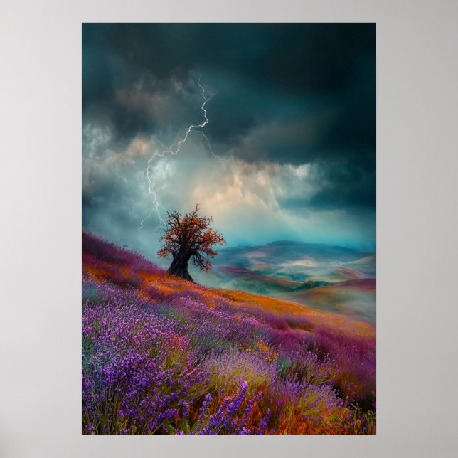 Thunderstorm Over Lavender Fields - Dramatic  Poster (Front)