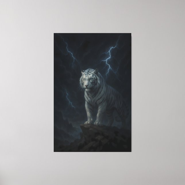 Thunderstorm White Tiger – Storm King Mythic Beast Canvas Print (Front)
