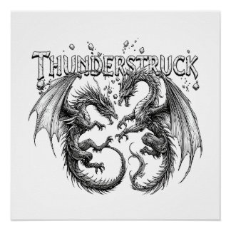 Thunderstruck Epic Fantasy Dragon Art Heavy Metal Poster