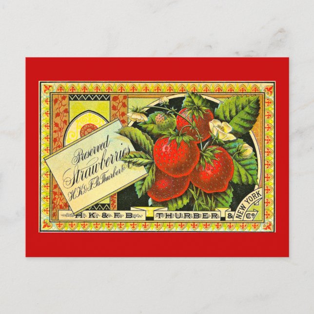 Thurber Strawberries Vintage Crate Label Vintage Postcard (Front)