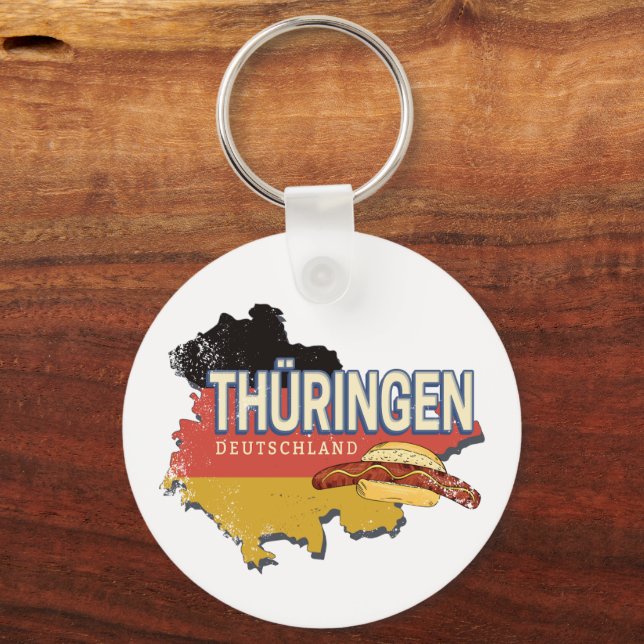 Thuringia Germany Retro Federal State Map Vintage Keychain (Front)