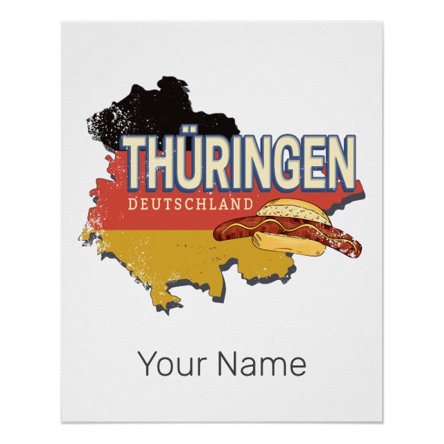Thuringia Germany Retro Federal State Map Vintage Poster (Front)