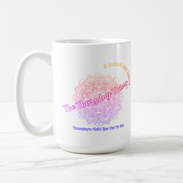 Thursday's Child Mandala Coffee Mug (Neon Multi) (Left)