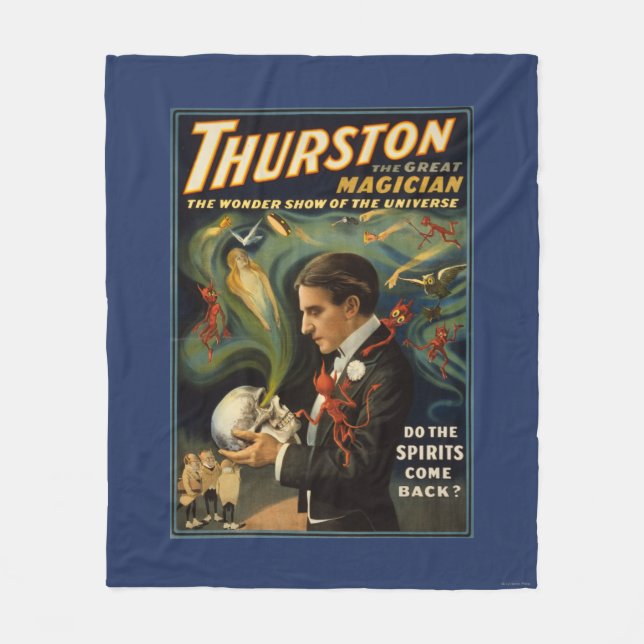 Thurston the Great Magician Holding Skull Magic Fleece Blanket (Front)