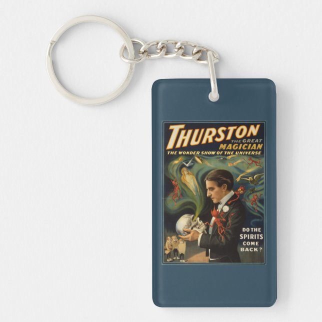 Thurston the Great Magician Holding Skull Magic Keychain (Front)