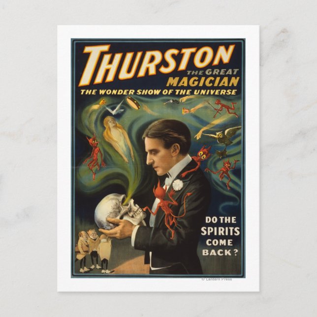 Thurston the Great Magician Holding Skull Magic Postcard (Front)