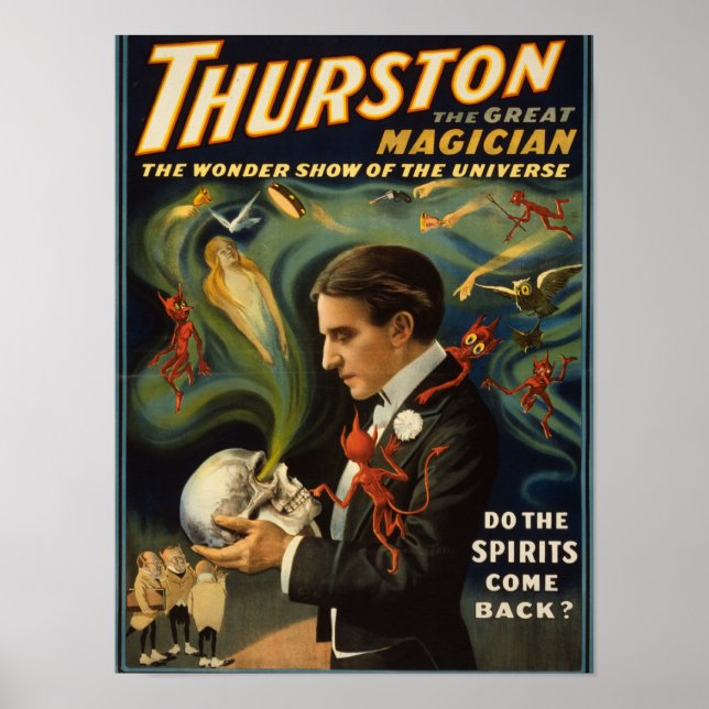 Thurston the Great Magician Holding Skull Magic Poster (Front)