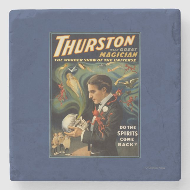 Thurston the Great Magician Holding Skull Magic Stone Coaster (Front)