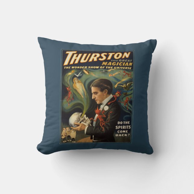 Thurston the Great Magician Holding Skull Magic Throw Pillow (Front)