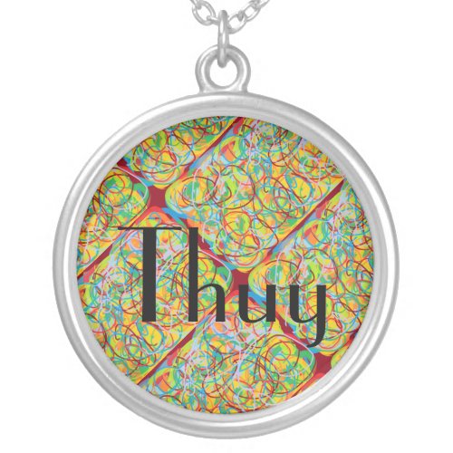 Thuy name with abstract art background silver plated necklace