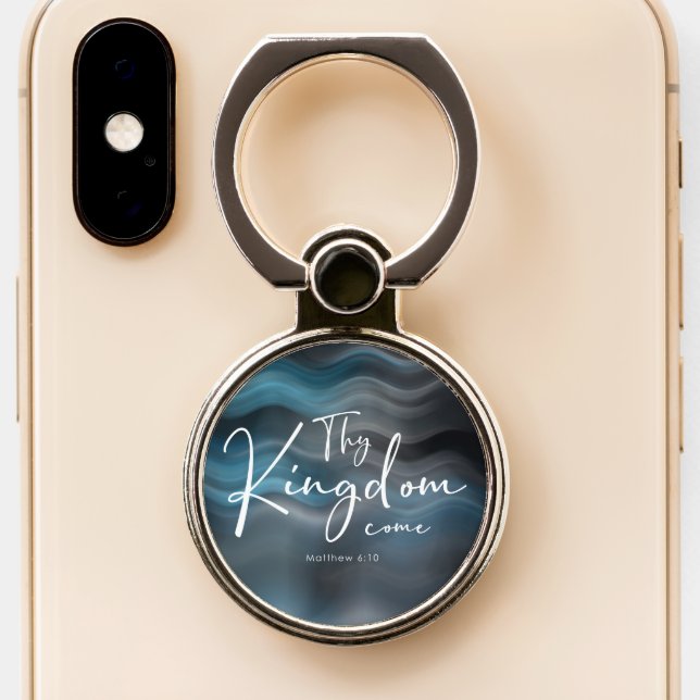 Thy Kingdom Come Modern Script Bible Verse Phone Ring Stand (Close Up)
