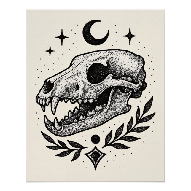 Thylacine Skull – Dotwork Tattoo-Inspired Design Poster (Front)