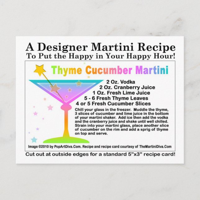Thyme Cucumber Martini Recipe Postcard (Front)