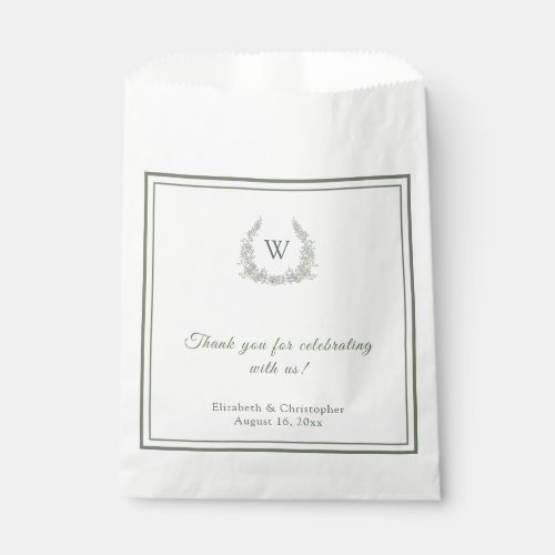 Thyme Green Last Name Monogram Crest Newlywed Favor Bag
