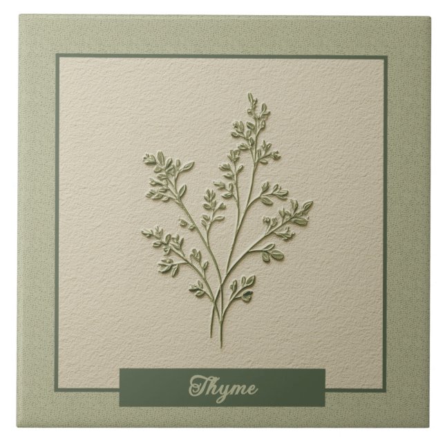 Thyme Herb Kitchen Garden Faux Relief Ceramic Tile (Front)