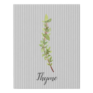 Thyme Herb Watercolor Gray Stripe Faux Canvas Print