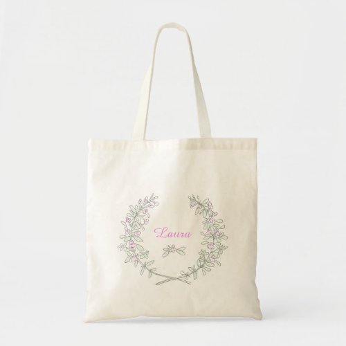 Thyme sprigs wreath art personalized name bag