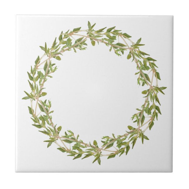 THYME WREATH 4.25" Ceramic Tile (Front)