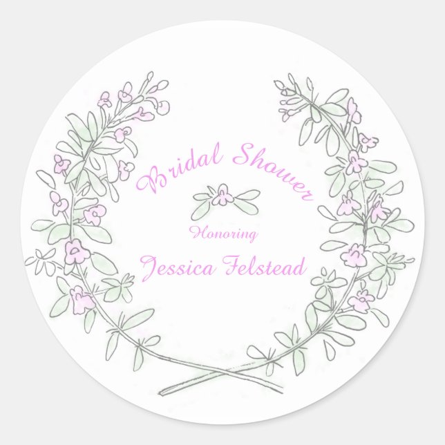 Thyme wreath art bridal shower wedding sticker (Front)