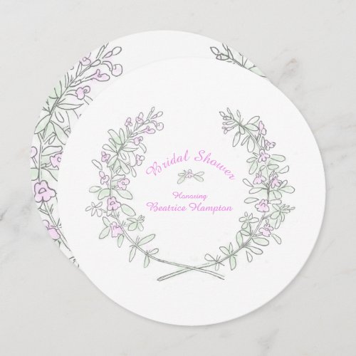 Thyme wreath art round bridal shower invites