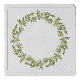 THYME WREATH Marble Stone Trivet