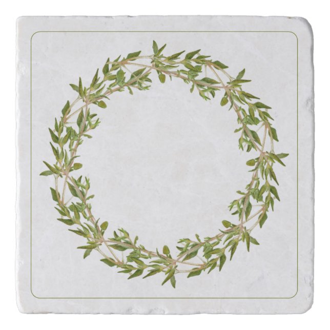 THYME WREATH Marble Stone Trivet (Front)