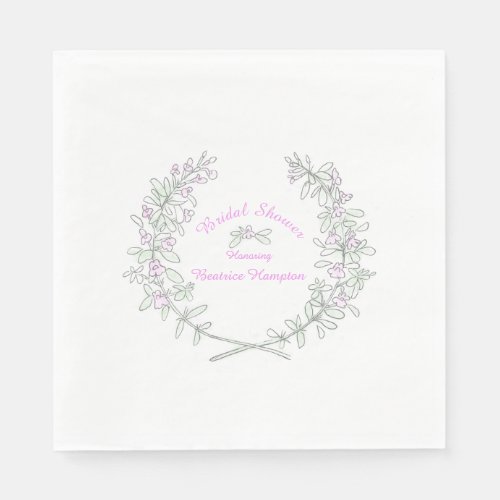 Thyme wreath personalized bridal shower napkins