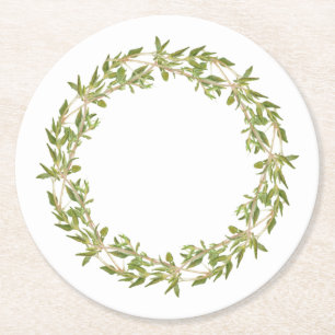 THYME WREATH Round Paper Coasters