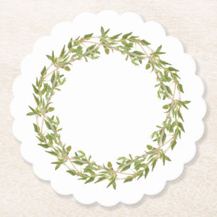 THYME WREATH Scalloped Round Paper Coasters