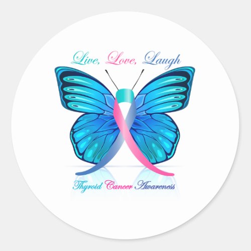 Thyroid Butterfly_ Live Love Laugh Classic Round Sticker