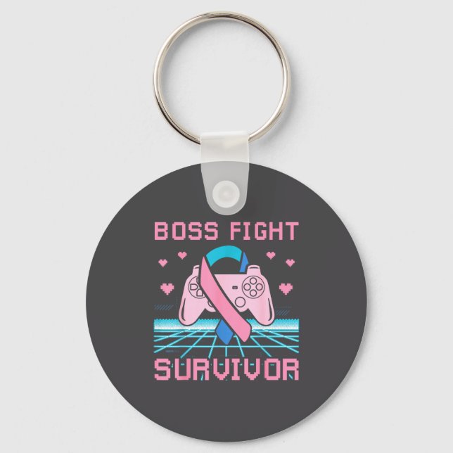 Thyroid Cancer Awareness Boss Fight Survivor Gamer Keychain (Front)