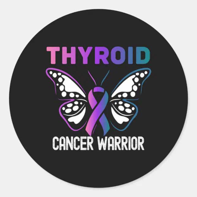 Thyroid Sticker Rwalistic Thyroid Cancer Awareness Butterfly Ribbon Classic Round Sticker | Zazzle
