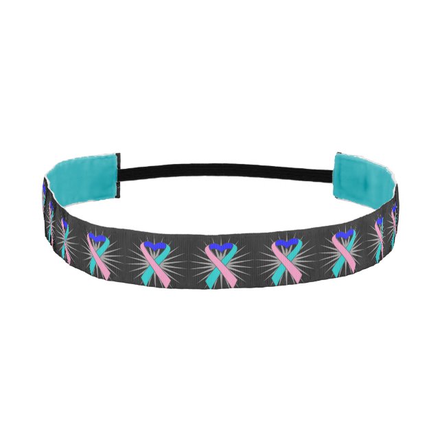 Thyroid Cancer Awareness Heart Ribbons Athletic Headband (Front)
