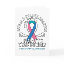 Thyroid cancer awareness pink teal blue ribbon card