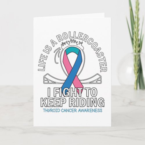 Thyroid cancer awareness pink teal blue ribbon card