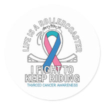 Thyroid cancer awareness pink teal blue ribbon classic round sticker
