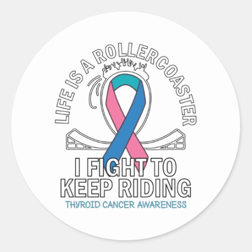 Thyroid cancer awareness pink teal blue ribbon classic round sticker