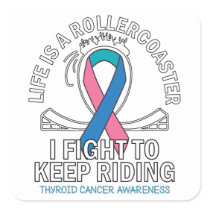 Thyroid cancer awareness pink teal blue ribbon square sticker