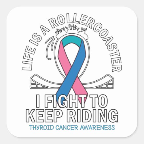 Thyroid cancer awareness pink teal blue ribbon square sticker
