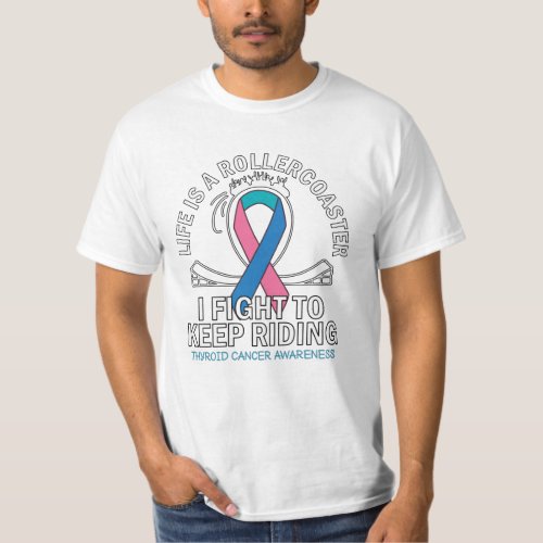 Thyroid cancer awareness pink teal blue ribbon T_Shirt