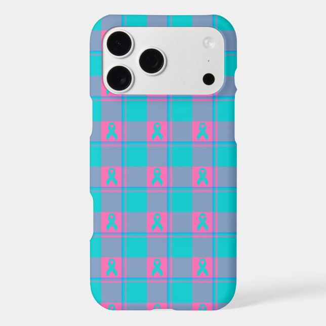 Thyroid Cancer Awareness Plaid Teal Ribbon Case-Mate iPhone Case (Back)