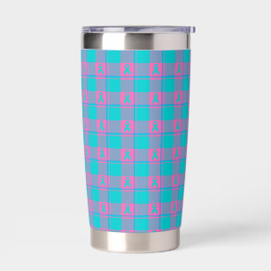 Thyroid Cancer Awareness Plaid Teal Ribbon Insulated Tumbler