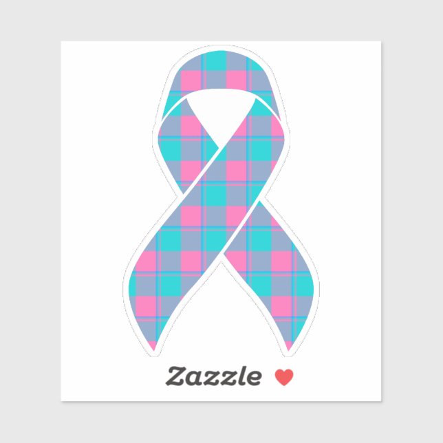 Thyroid Cancer Awareness Plaid Teal Ribbon Sticker (Sheet)