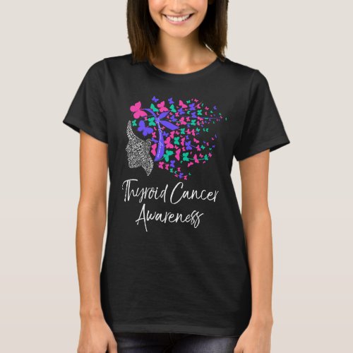 Thyroid Cancer Awareness Purple Pink Butterflies T_Shirt