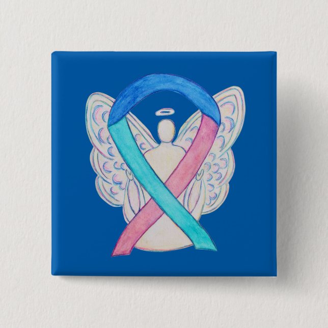 Thyroid Cancer Awareness Ribbon Angel Button Pins (Front)
