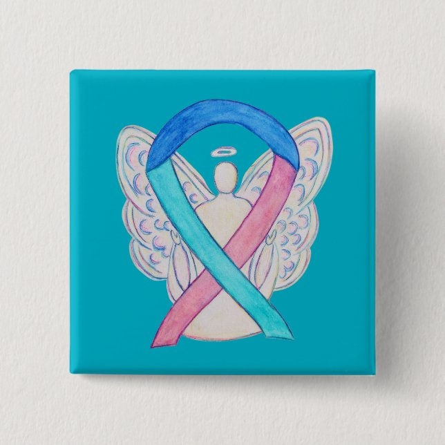 Thyroid Cancer Awareness Ribbon Angel Button Pins (Front)